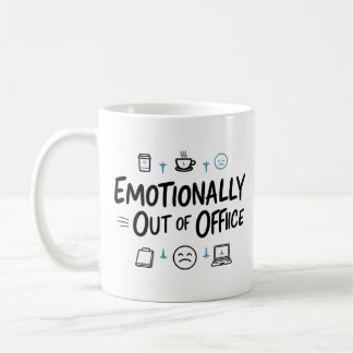 Taza de café divertida emocionalmente fuera de la