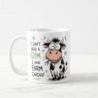 Taza de café divertida granja de vacas cardio