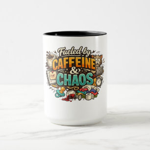 Taza de café divertida impulsada por cafeína y cao