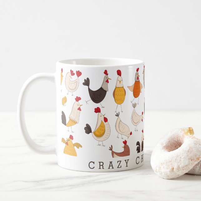 Taza De Café Divertida loca dama de pollo (Con donut)