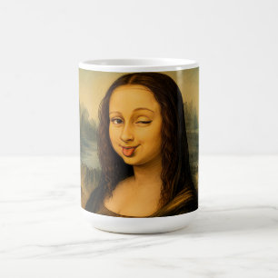 Taza de café divertida Mona Lisa guiñando Da Vinci