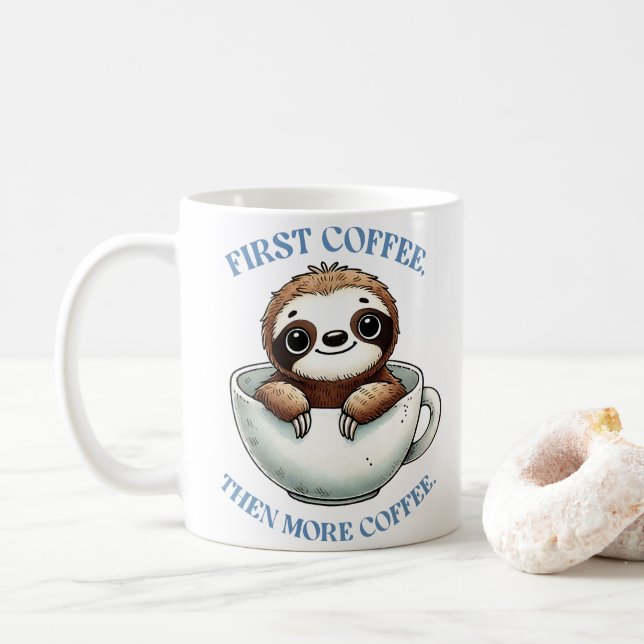 Taza De Café Divertida sublimación de Sloth (Con donut)