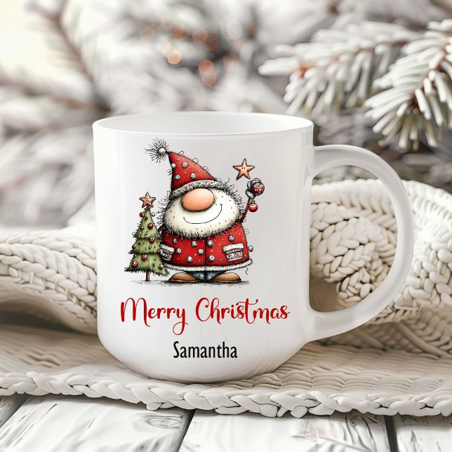 Taza de café divertida y extravagante de Santa dib (Funny Quirky Santa Cartoon Christmas Coffee Mug)