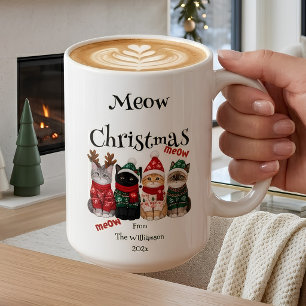 Taza de café divertida y festiva de gatos Meow Nav