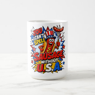 Taza De Café Divertido arte cómico patriótico de salchicha BBQ