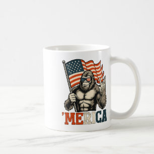 Taza De Café Divertido Bigfoot Merica Roca Usa Bandera Patrióti