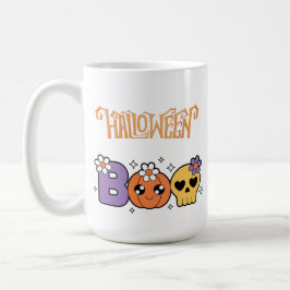 Taza De Café Divertido Boo Halloween Blanco y naranja