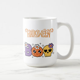 Taza De Café Divertido Boo Halloween Blanco y naranja