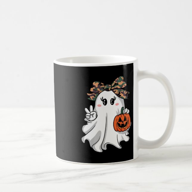 Taza De Café Divertido camuflaje de Halloween Camo Ghost Hello  (Derecha)