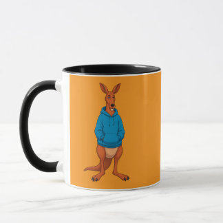 Taza de café divertido canguro con sudadera azul