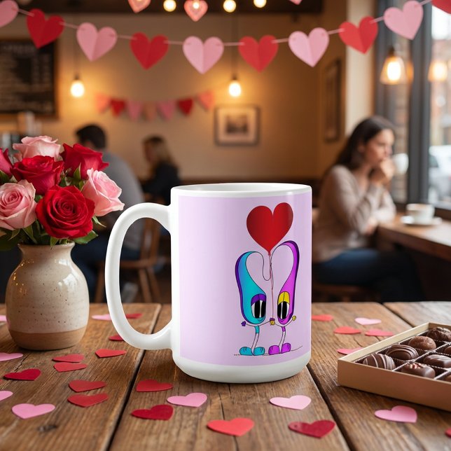 Taza De Café Divertido, colorido, lindo, Personalizado Valentin (Hey! Take a look at this most awesome cartoon mug! Perfect for Valentine's Day!)