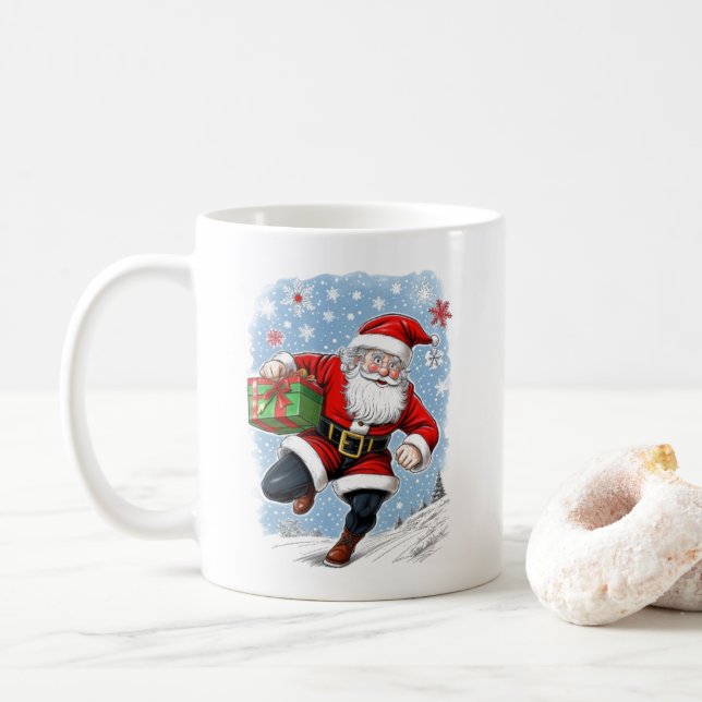 Taza De Café Divertido corredor de Santa Claus (Con donut)