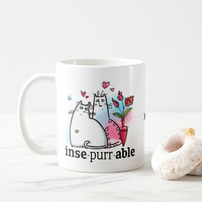 Taza De Café Divertido Dos Gatos Romántico Pun Nombre Inseputab (Con donut)