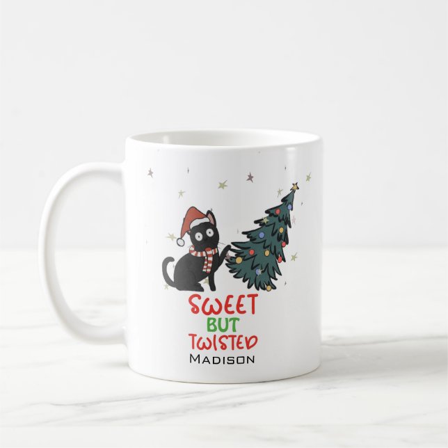 Taza De Café Divertido dulce pero torcido gato Navidades café M (Izquierda)