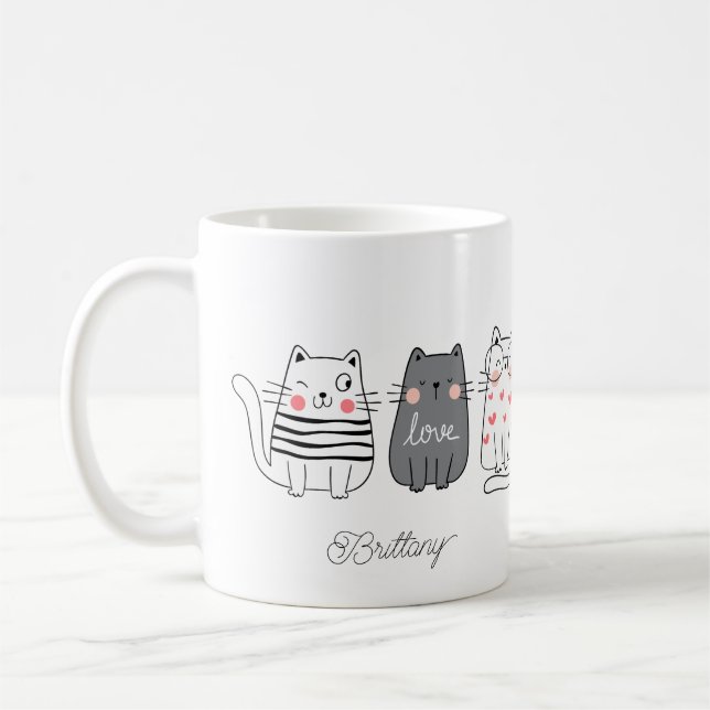 Taza De Café Divertido lindo gatos locos nombre mujer gato (Izquierda)