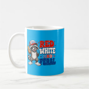 Taza De Café Divertido Mapache Patriótico Feral Rojo-Blanco 4 D