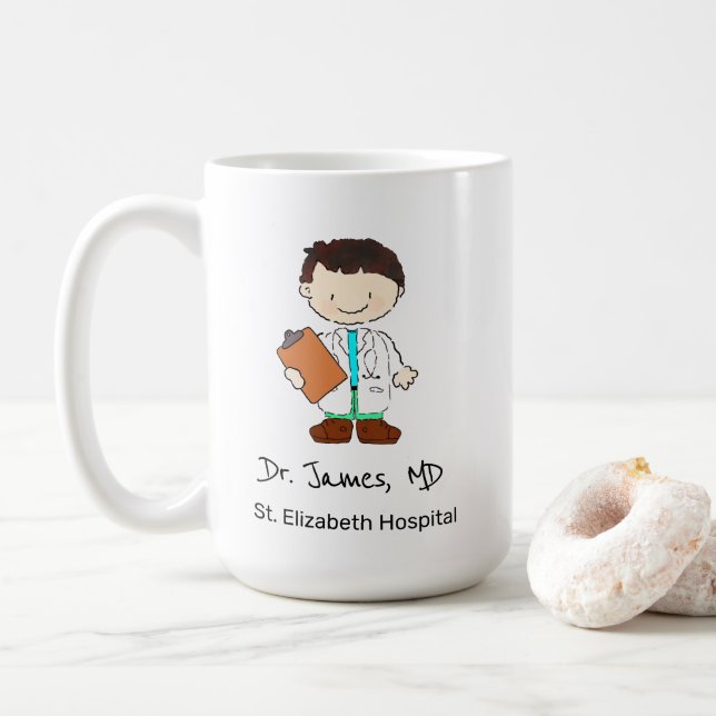 Taza De Café Divertido Médica de Enfermeras Ilustracion Persona (Con donut)