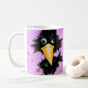 Taza De Café Divertido Mug Crow con Rosa