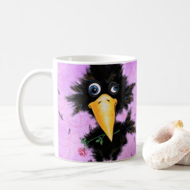 Taza De Café Divertido Mug Crow con Rosa (Con donut)