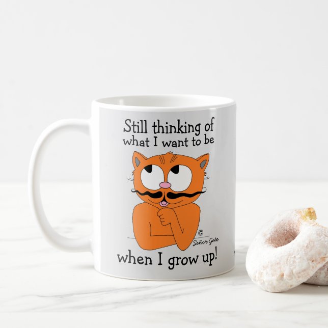 Taza De Café Divertido Personalizado Mustache Cat (Con donut)