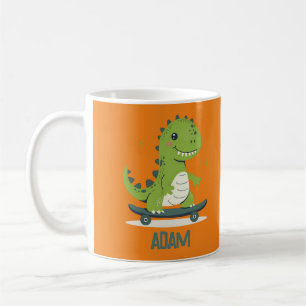 Taza De Café Divertido Skateboarding Dinosaur Con Nombre Para N