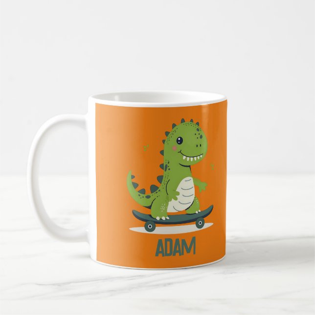 Taza De Café Divertido Skateboarding Dinosaur Con Nombre Para N (Izquierda)