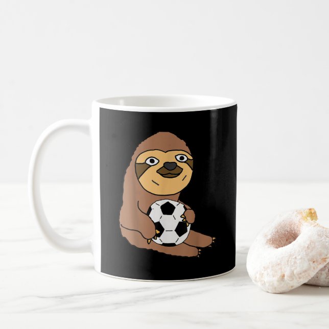 Taza De Café Divertido Sloth Jugando Fútbol (Con donut)