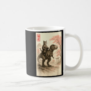 Taza De Café Divertido Sumi-e Kawaii Gato Montando Dinosaurio J
