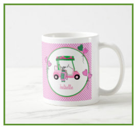 Taza De Café Divertido Tema del golf rosa y verde personalizado