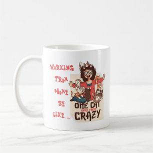Taza De Café Divertido trabajo desde casa con gatos - Crazy Cat