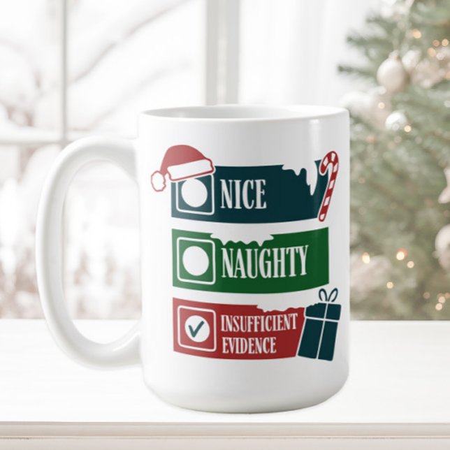 Taza De Café Divertido Travieso Agradable Evidencia Insuficient (Funny Naughty, Nice, Insufficient Evidence Christmas mug)