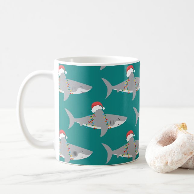 Taza De Café Divertidos Navidades de tiburones (Con donut)