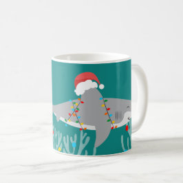 Taza De Café Divertidos Navidades de tiburones con nombre