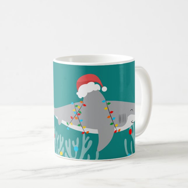 Taza De Café Divertidos Navidades de tiburones con nombre (Anverso derecho)