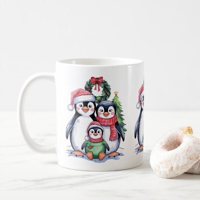 Taza De Café Divertidos Navidades pingüinos a juego con pijamas (Con donut)