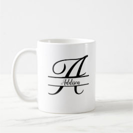 Taza De Café Dividir Monograma A-Z Negro y Blanco