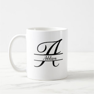 Taza De Café Dividir Monograma A-Z Negro y Blanco