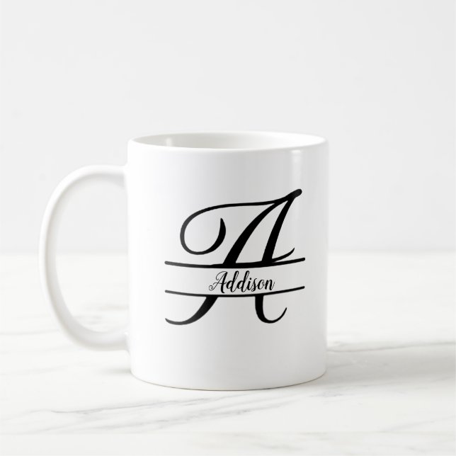 Taza De Café Dividir Monograma A-Z Negro y Blanco (Izquierda)
