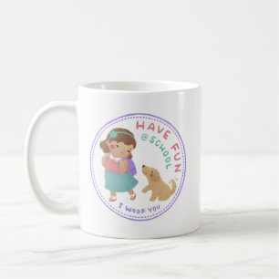 Taza De Café Diviértete con Chica escolar y cachorro