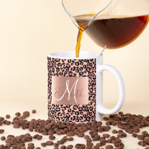 Taza De Café Diviértete con el Monograma de Leopardo Brillo Ros