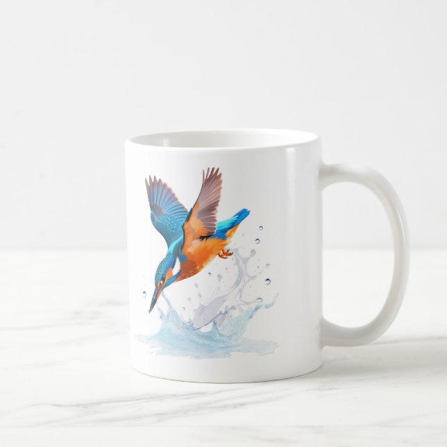 Taza De Café Diving Kingfisher Vibrant Wildlife Art (Derecha)