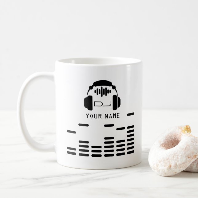 Taza De Café DJ blanco y negro diseña la cubierta (Con donut)