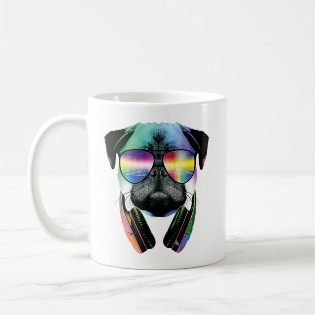Taza De Café Dj Pug Con Auriculares Música De Pug Graciosa (Izquierda)