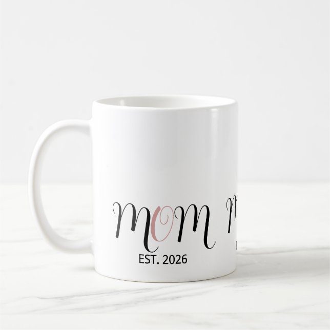 Taza De Café DMom Established Black Pink Script New Mom Gift (Izquierda)