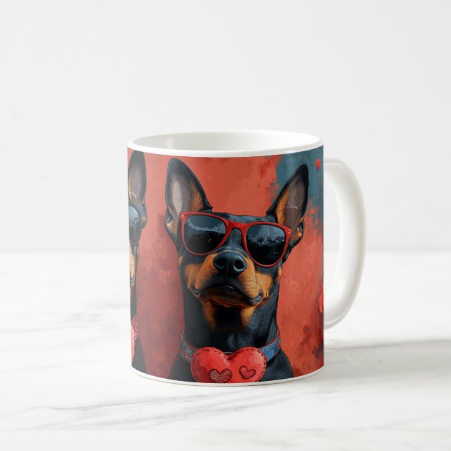 Taza De Café Doberman Con Corazón Rosas Día de San Valentín (Anverso derecho)