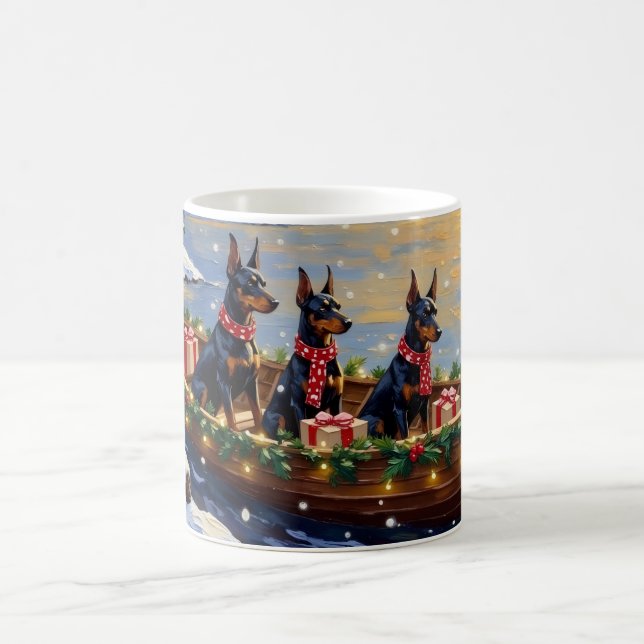 Taza De Café Doberman Pinscher Christmas Boat Holiday (Centro)