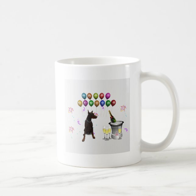 Taza De Café Doberman Pinscher deseando un feliz Año Nuevo 2016 (Derecha)