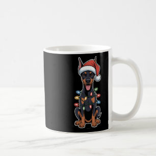 Taza De Café Doberman Pinscher Envuelto En Luces Navidades