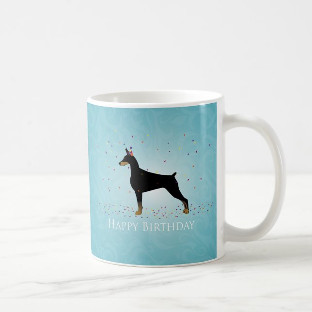Taza De Café Doberman Pinscher Happy Birday Design (Derecha)