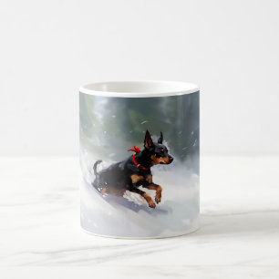 Taza De Café Doberman Pinscher Navidad nieve invierno